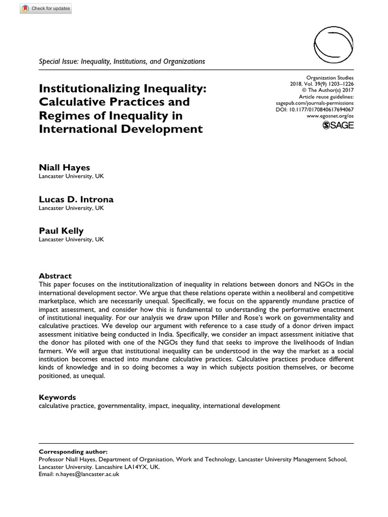 Institutionalizing Inequality in Development | PDF | Governance | Non ...