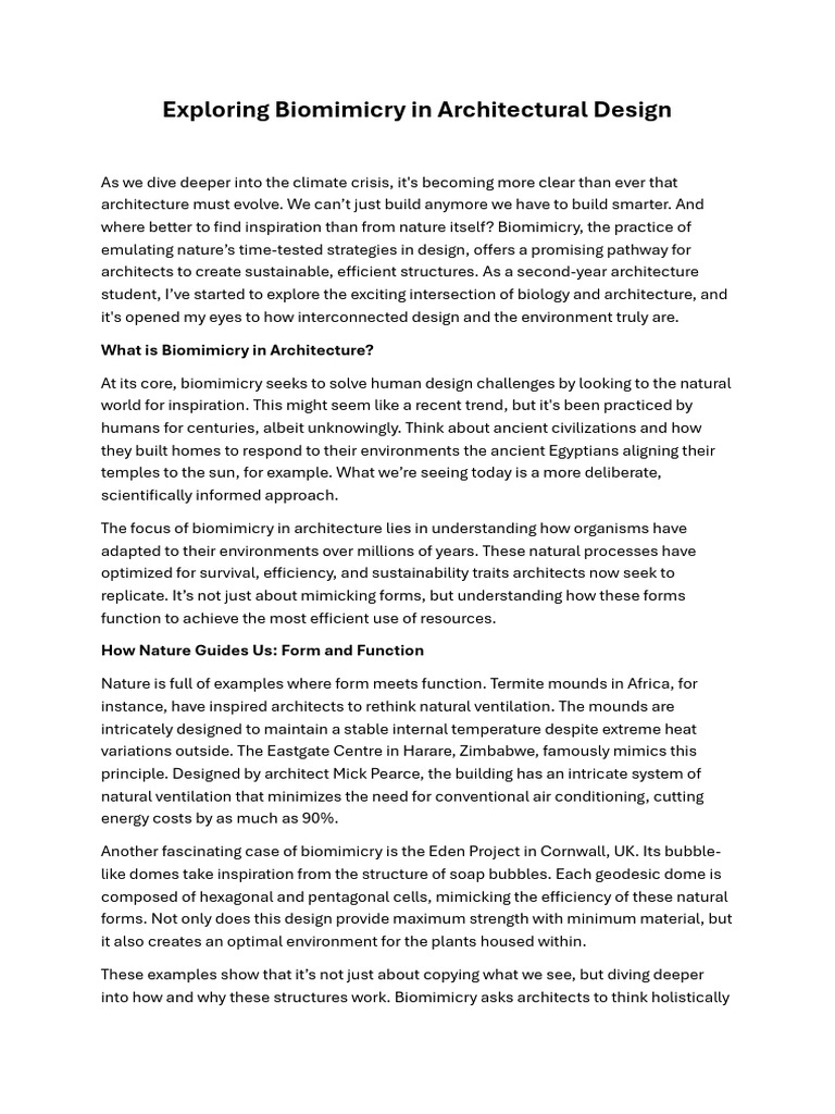 Biomimicry in Sustainable Architecture | PDF | Natural Environment | Nature