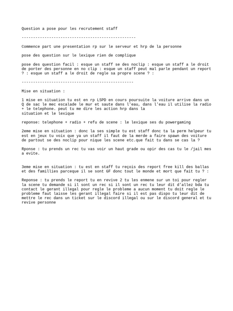 Questions de Recrutement Staff RP | PDF
