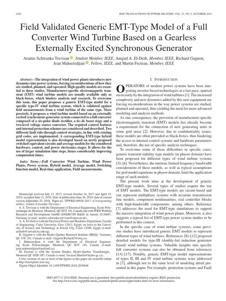 Generic EMT Model for Wind Turbines | PDF | Power Electronics | Rectifier