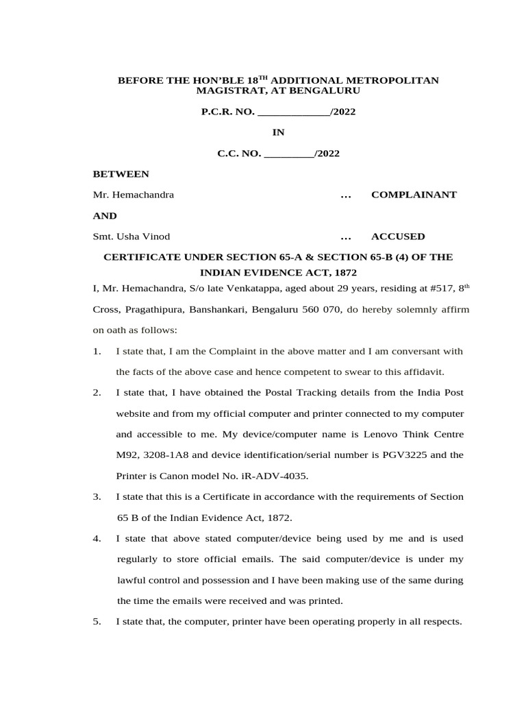 Certificate under 65B | PDF | Affidavit