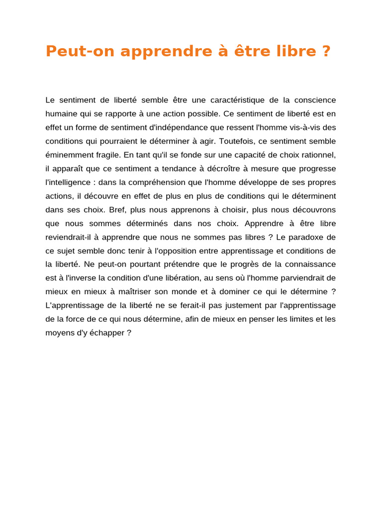 Apprendre à être libre : paradoxe et déterminisme | PDF