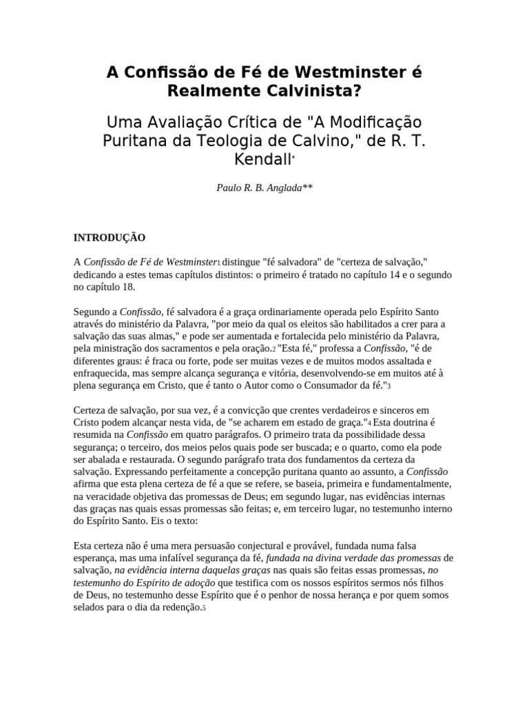 A Confissão de Fé de Westminster É Realmente Calvinista | PDF | Fé ...