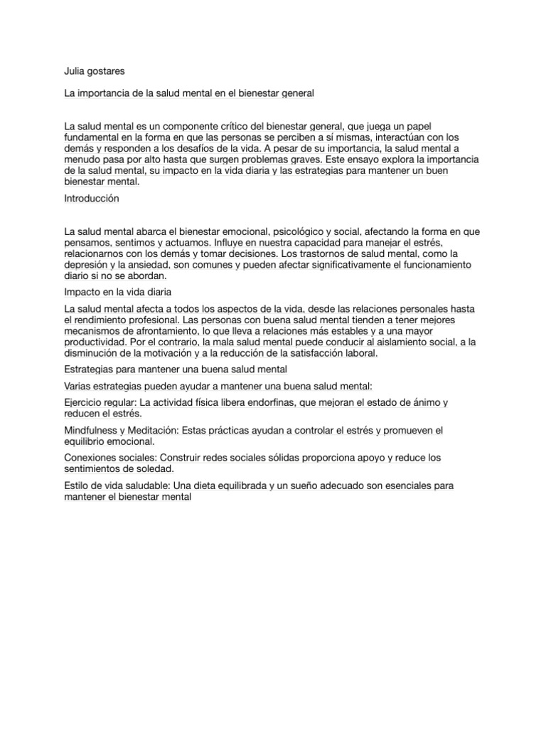 Salud Mental y Bienestar General | PDF
