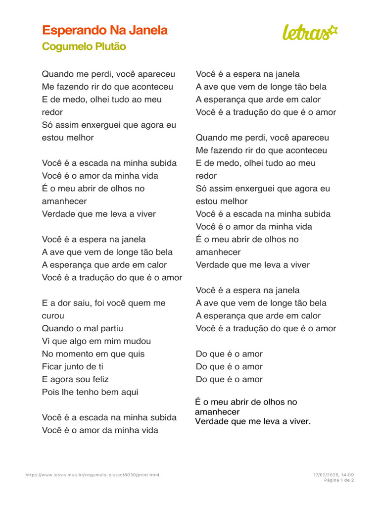 ESPERANDO NA JANELA - Cogumelo Plutão (Impressão) | PDF | Amor
