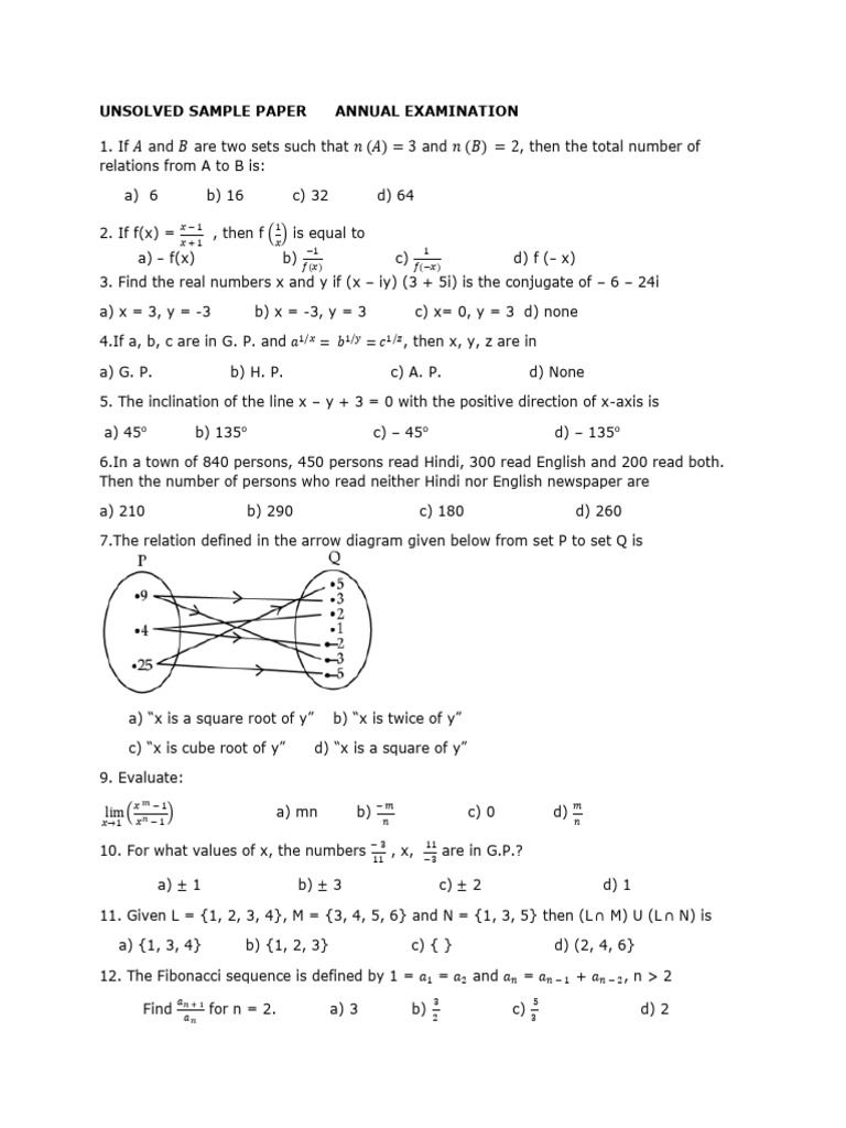 Math Exam Practice Questions | PDF | Variance | Mathematics