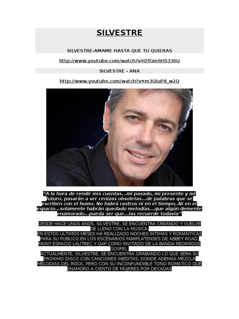 SILVESTRE Cantante Contrataciones Descargar gratis PDF Teatro Ocio