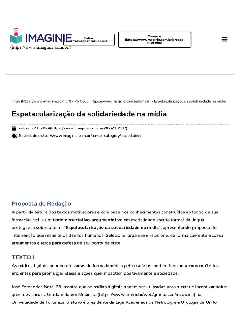Tema de Redação - Espetacularização Da Solidariedade | PDF | Mídia de massa