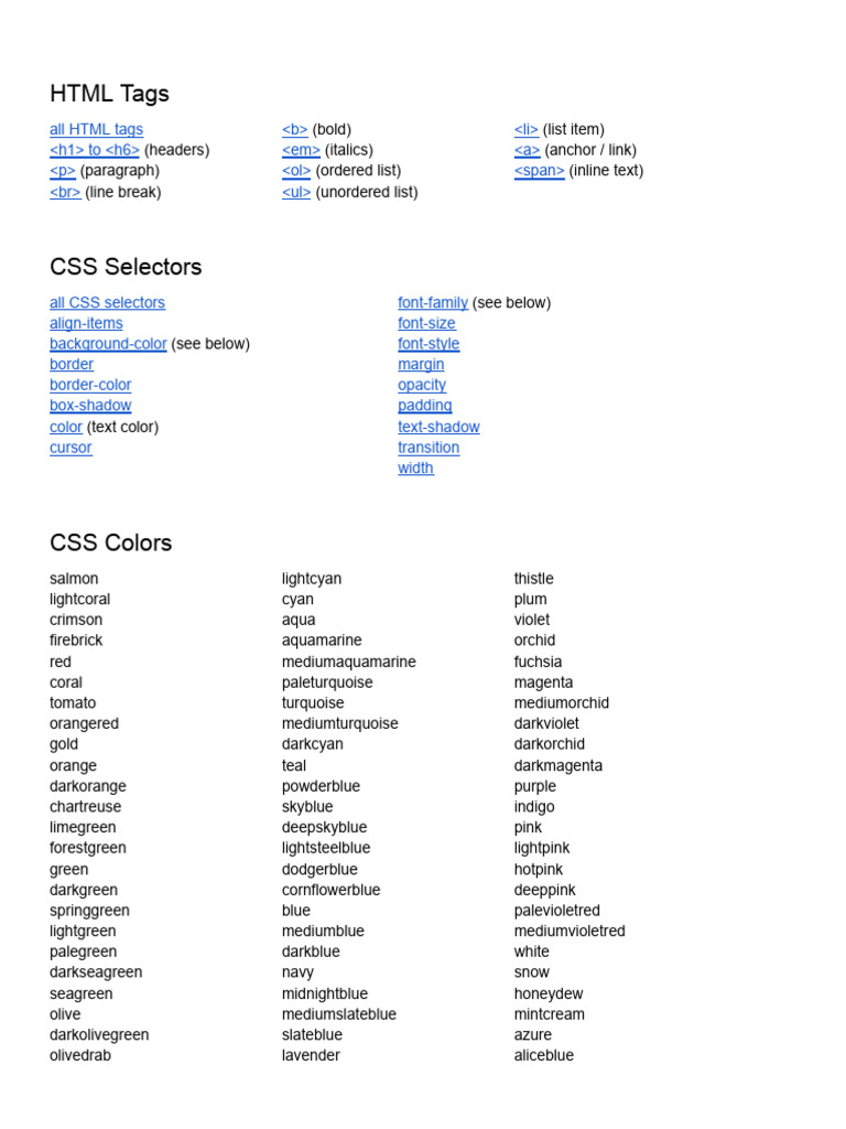 20201022 — SAIC, Handmade Web — HTML_CSS cheat sheet | PDF | Visual ...