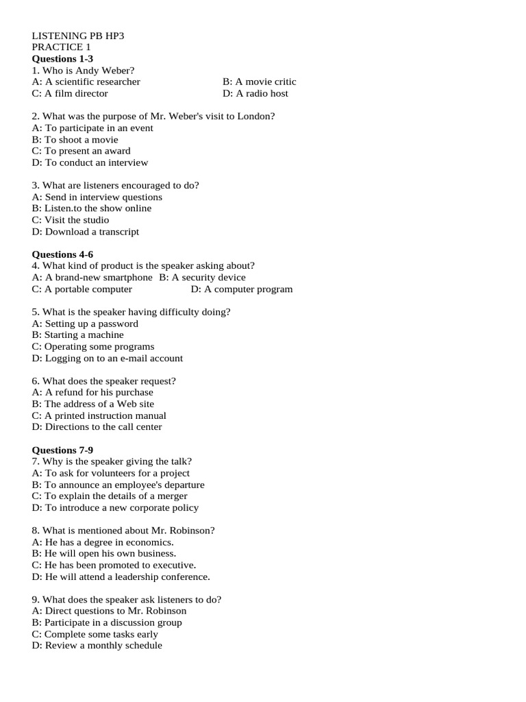 Listening Practice Questions and Answers | PDF