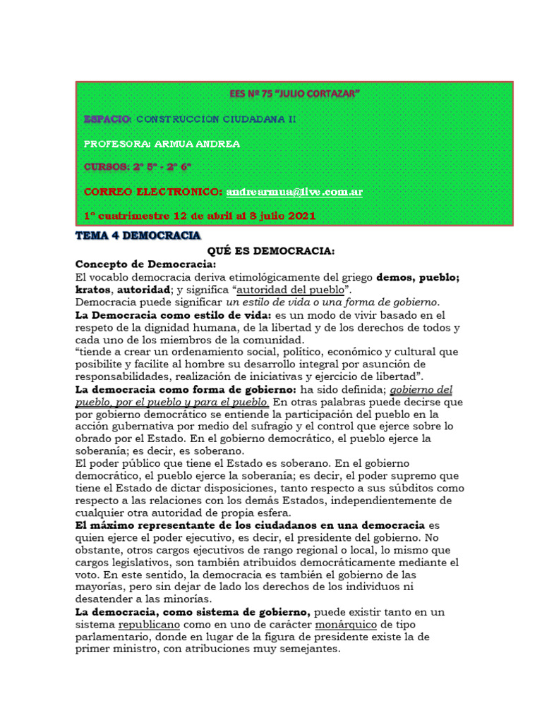 Concepto y Tipos de Democracia | PDF | Democracia | Ideologías políticas