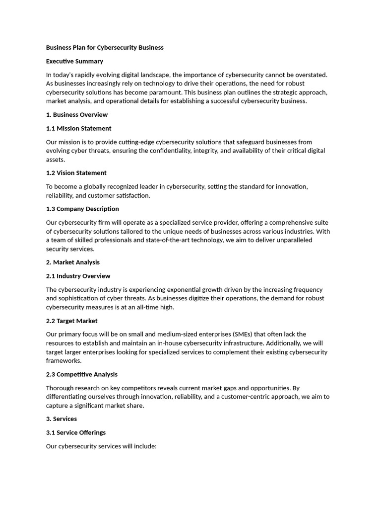 Business Plan For Cybersecurity Business | PDF | Computer Security ...
