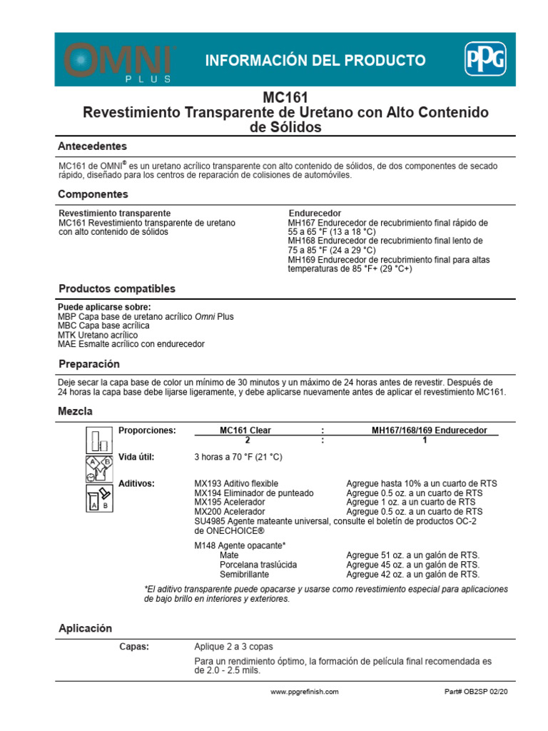 OB2SP MC161 High Solids Urethane Clear 02 20 | PDF | Materiales