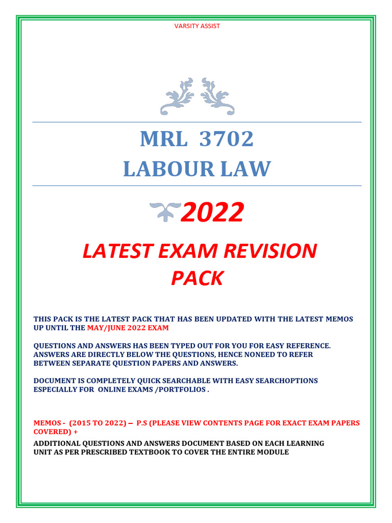 MRL3702 Labour Law Exam Revision Pack | PDF | Collective Bargaining ...