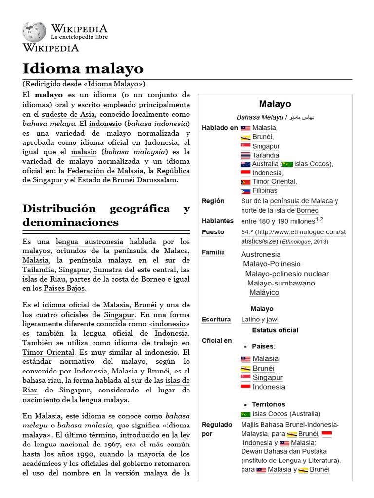 Idioma Malayo - Wikipedia, La Enciclopedia Libre | PDF | Idiomas del ...