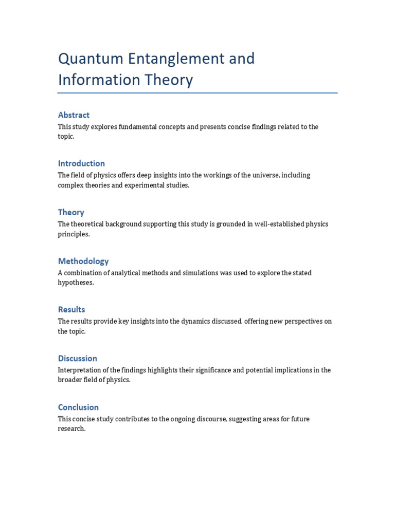 Quantum Entanglement and Information Theory | PDF