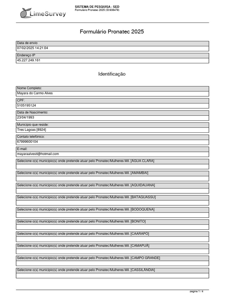 Formulário Pronatec 2025: Cadastro e Preferências | PDF | Pós-graduação ...