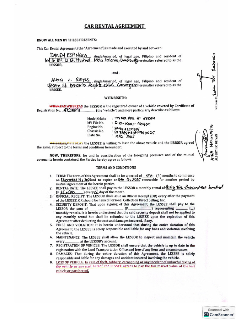 Car Rental Agreement Notarized Dec-Jan | PDF