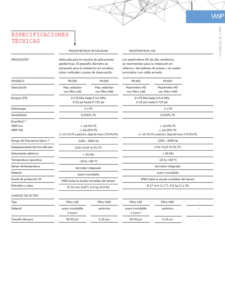 Piezómetros Casagrande: Especificaciones Técnicas | PDF