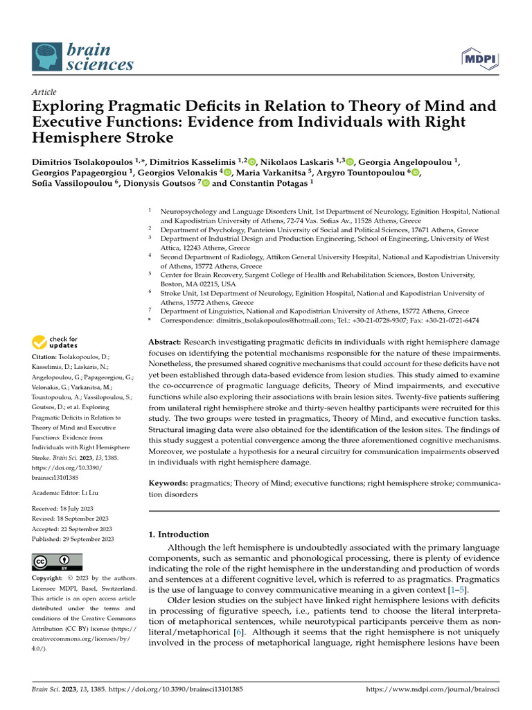 Brainsci 13 01385 | PDF | Lateralization Of Brain Function | Theory Of Mind