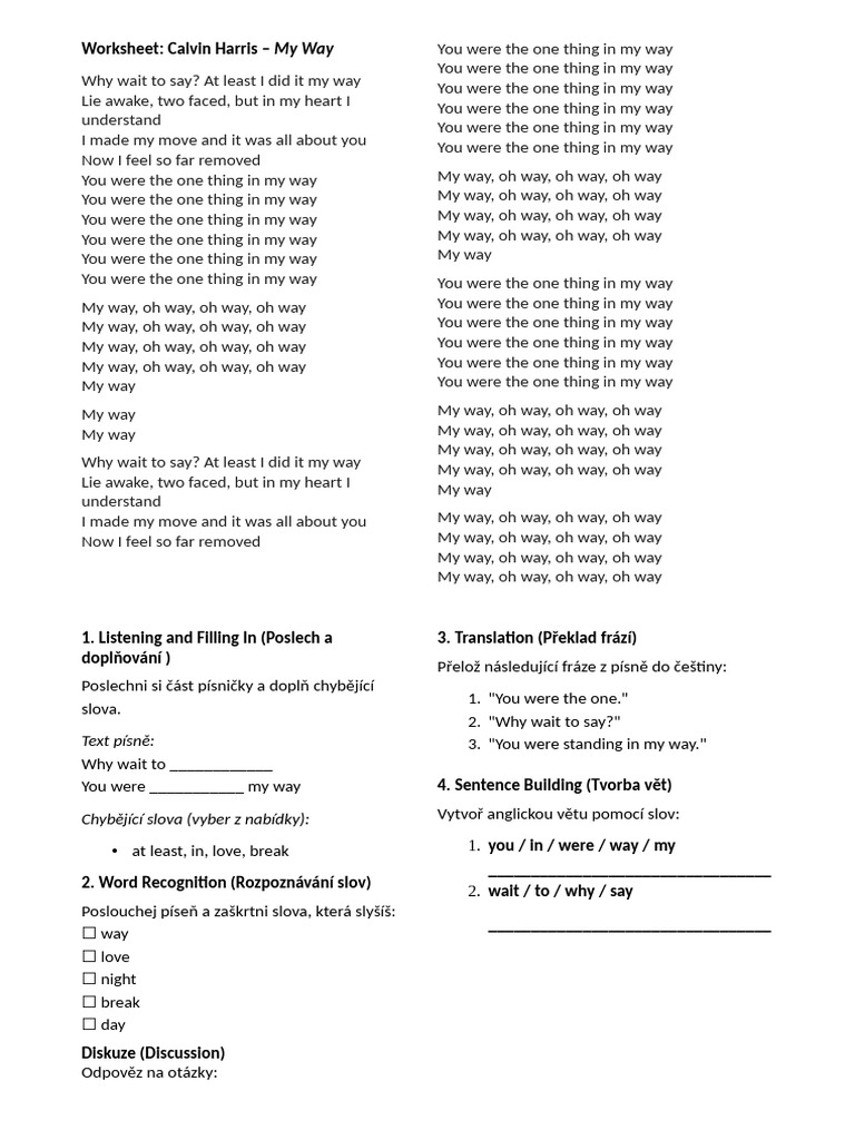 Calvin Harris - My Way Worksheet | PDF