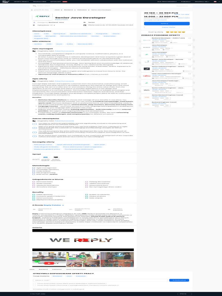 Praca Senior Java Developer - Backend - Reply Polska - Katowice - No ...