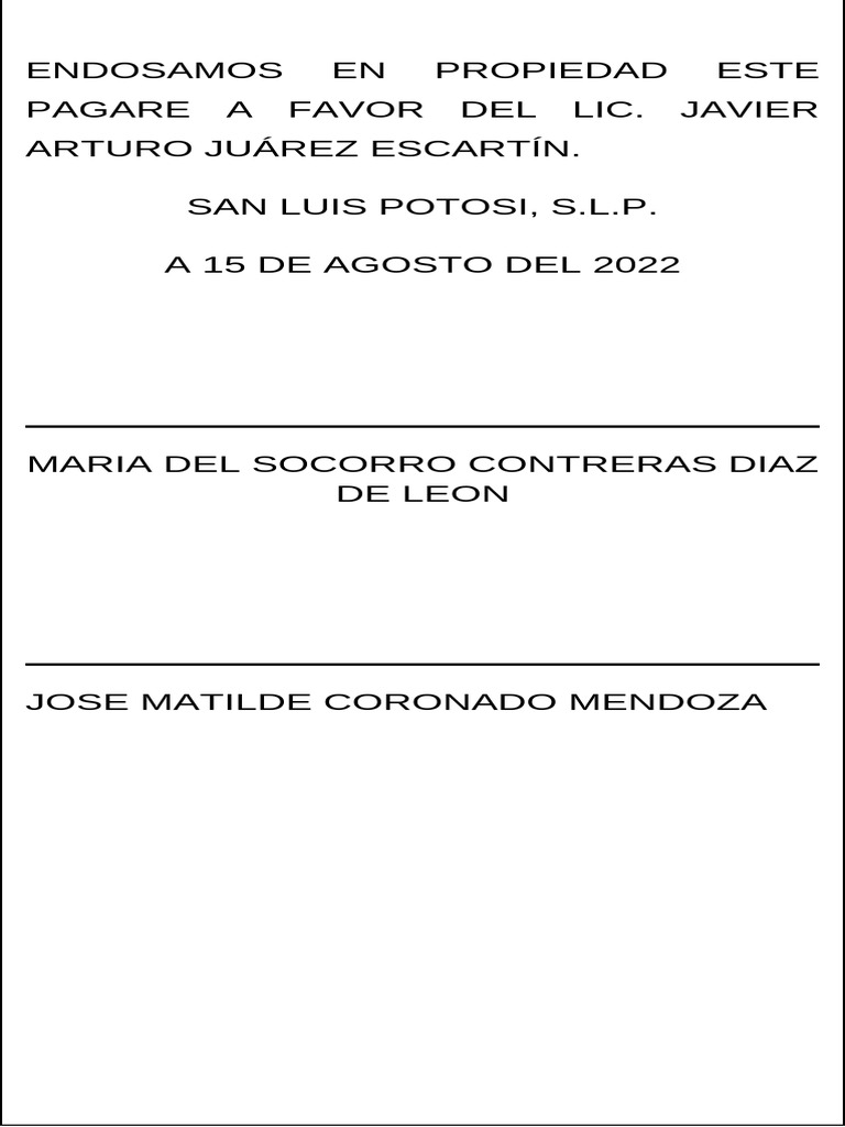 Ejemplo de Endoso de Pagaré | PDF