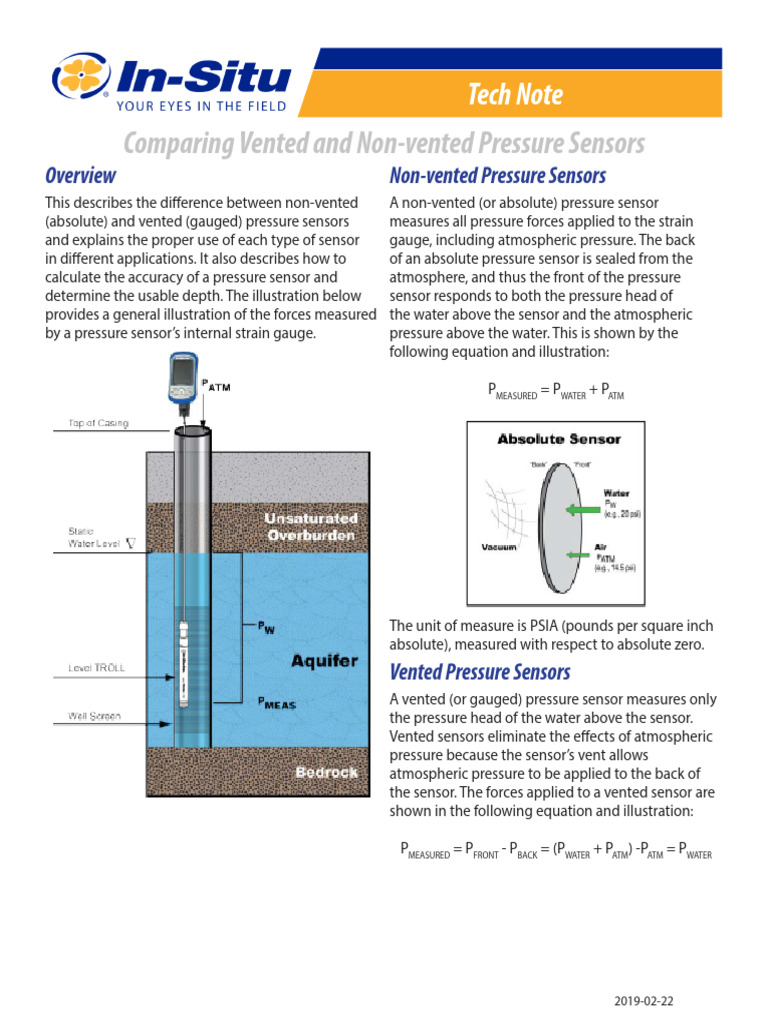 Vented vs Non-Vented Pressure Sensors | PDF | Pressure Measurement ...