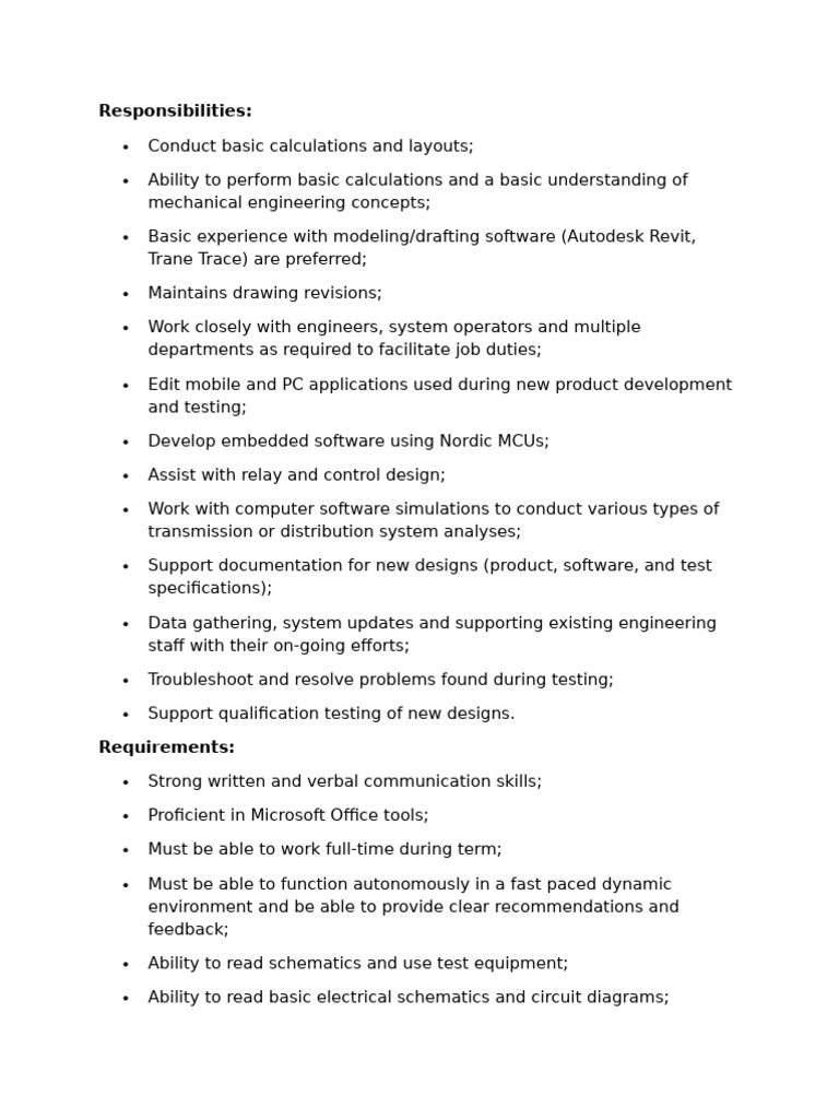 Engineering Intern Responsibilities Overview | PDF