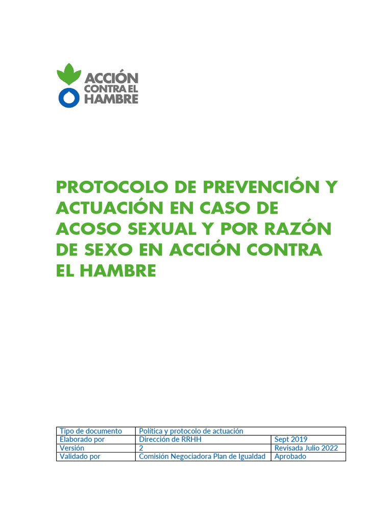 Protocolo de Prevención y Actuación en Caso de Acoso Sexual y Por Razón ...