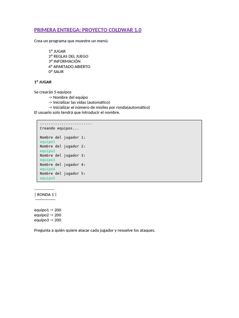 Enunciado ColdWar1 | PDF | Constructor (Programación Orientada a ...
