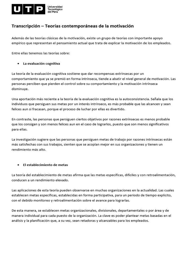 Teorías contemporáneas de la motivación | PDF | Motivacional | Motivación