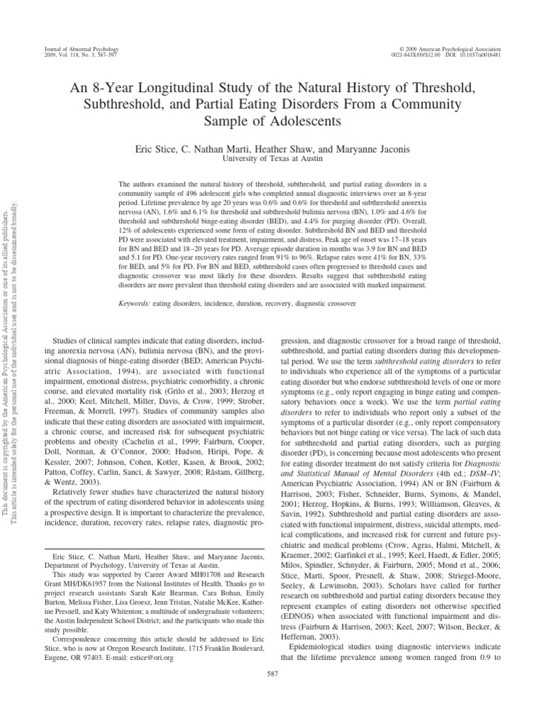 Longitudinal Study of Adolescent Eating Disorders | PDF | Eating ...