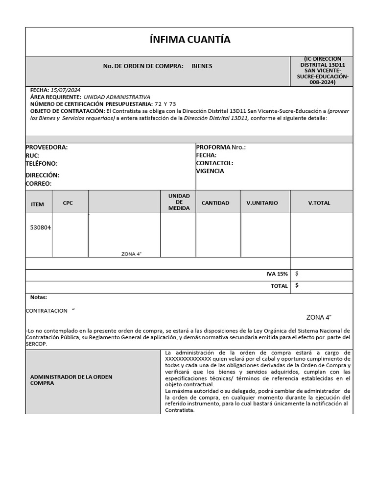 Orden de Compra Ínfima Cuantía 2024 | PDF | Multa (pena) | Presupuesto