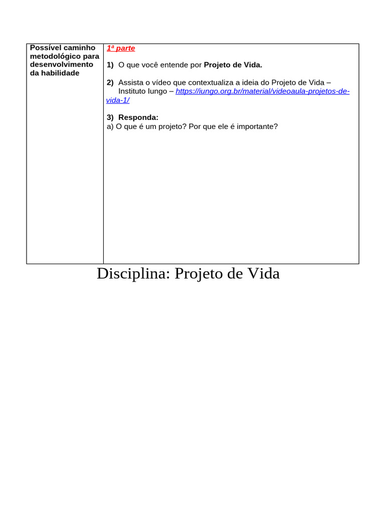 Metodologia para Projeto de Vida e Reflexão | PDF | Imagem