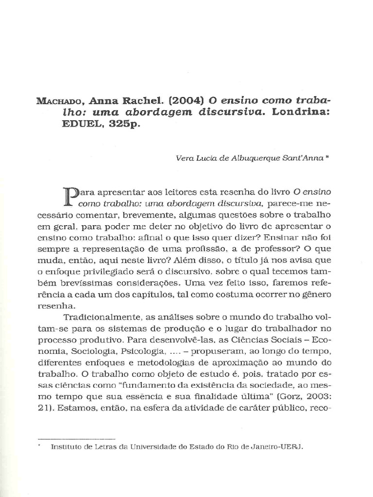 Vista Do MACHADO, Anna Rachel. (2004) O Ensino Como Trabalho - Uma ...