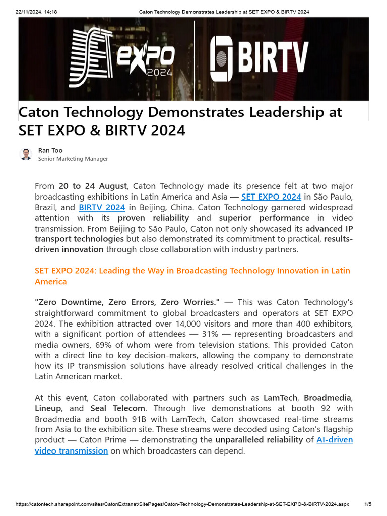 Caton Technology at SET EXPO & BIRTV 2024 | PDF | Video ...