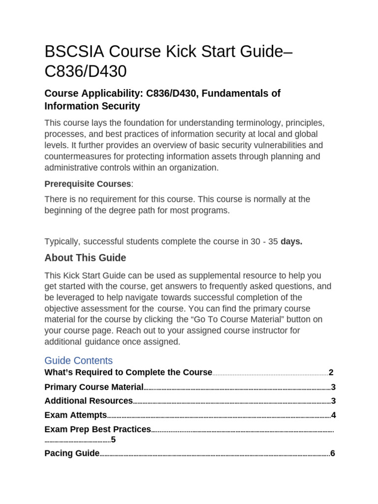 Course Kick Start - C836 - D430 Ver 1 1 | PDF | Computer Engineering ...