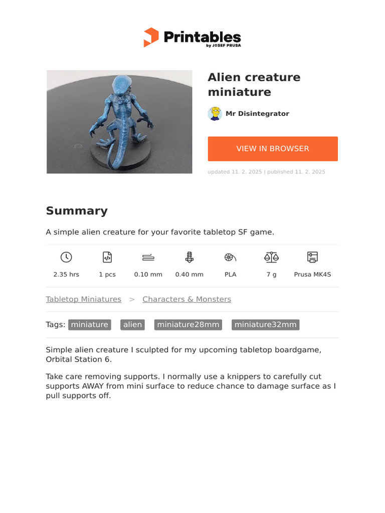 Simple Alien Miniature for Tabletop Games | PDF