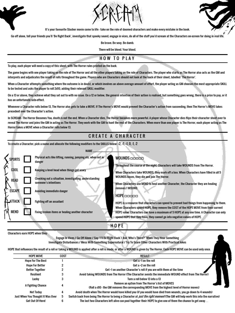 Slasher Horror Game Rules Guide | PDF | Horror Films