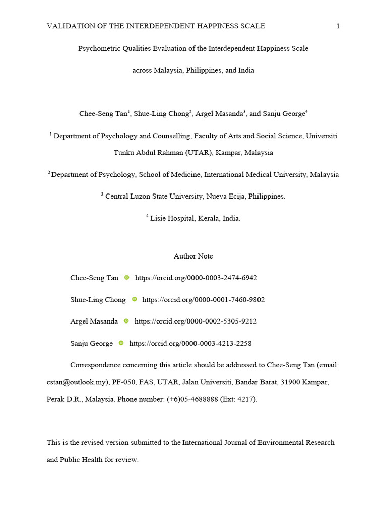 Interdependent Happiness Scale Validation | PDF | Psychometrics ...