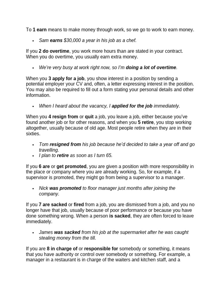 Job Vocabulary | PDF | Plural | Employment