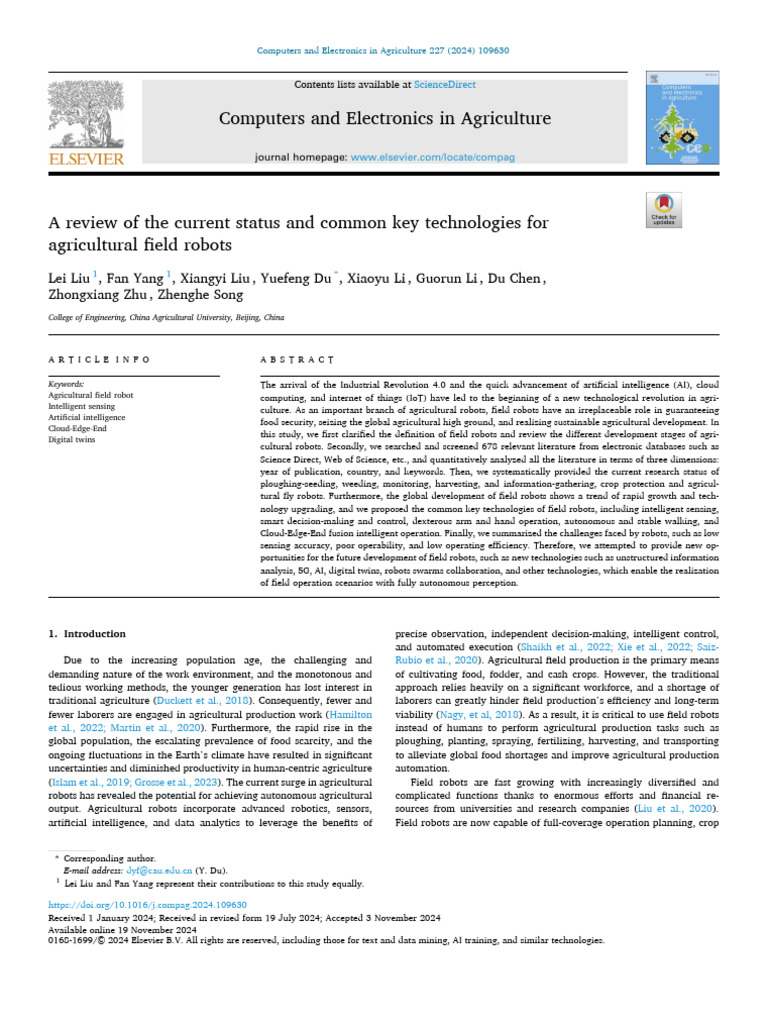 Agricultural Field Robots: Key Technologies Review | PDF | Lidar | Robotics