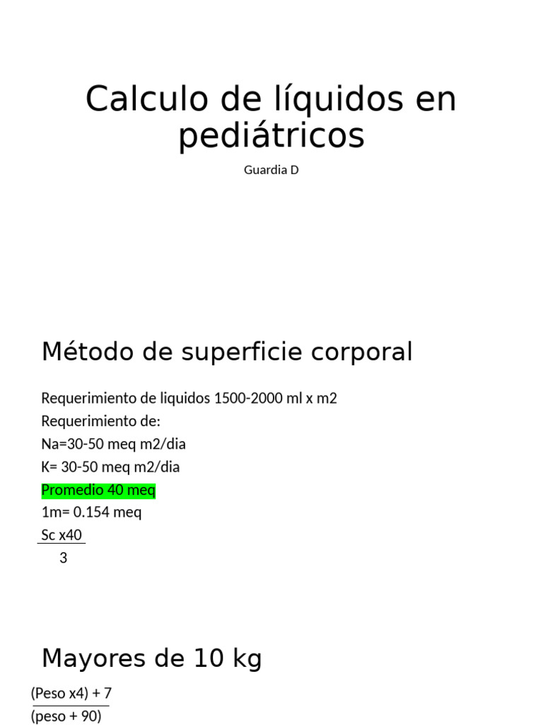 Cálculo de Líquidos en Pediatría | PDF