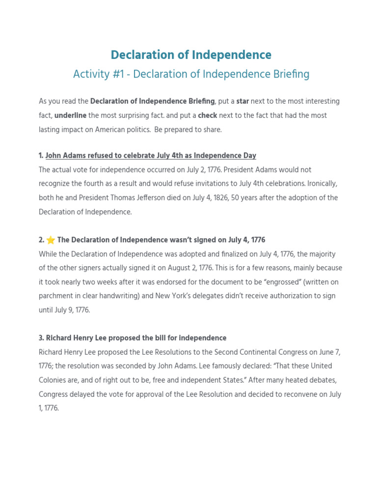 Key Insights on the Declaration of Independence | PDF | United States ...