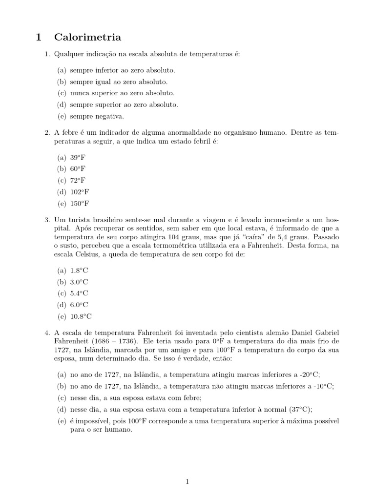 Questões sobre Calorimetria e Temperatura | PDF | Calor | Convecção