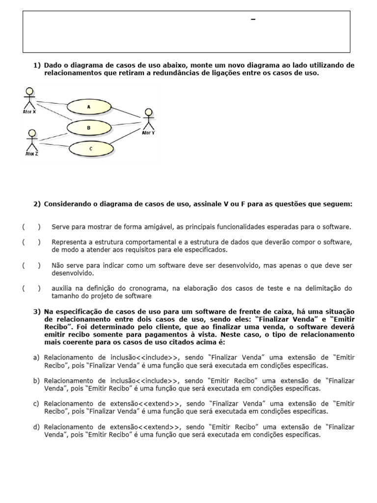 Exercícios de Diagrama de Casos de Uso | PDF | Diagrama de caso de uso ...