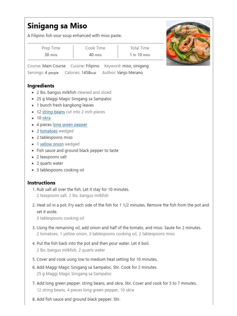 Sinigang sa Miso | PDF | Fat | Foods