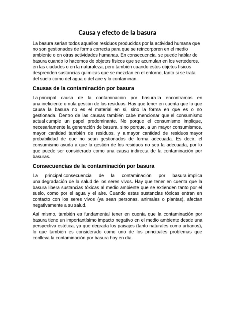 Causa y Efecto de La Basura | PDF