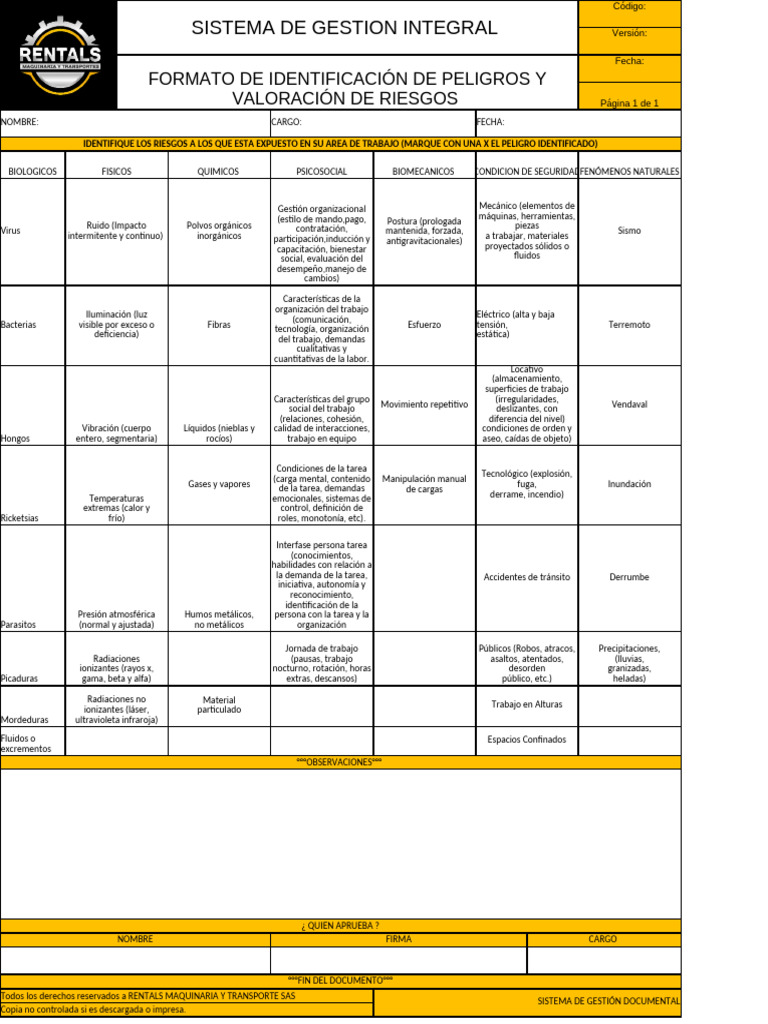 Identificación y Valoración de Riesgos Laborales | PDF | Radiación ...
